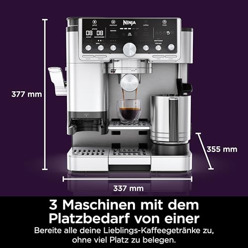 Ninja Luxe Pro 3-in-1-Kaffeemaschine mit Mahlwerk und Aufschäumer für Latte, Cappuccino, Cold Brew & Espresso, einfache Handhabung, 5 Voreinstellungen zum Aufschäumen, Silber, ES701EU