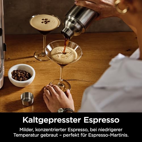 Ninja Luxe Pro 3-in-1-Kaffeemaschine mit Mahlwerk und Aufschäumer für Latte, Cappuccino, Cold Brew & Espresso, einfache Handhabung, 5 Voreinstellungen zum Aufschäumen, Silber, ES701EU