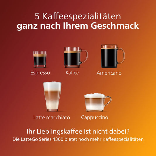 Philips Series 3200 Kaffeevollautomat – LatteGo Milchsystem, 5 Kaffeespezialitäten, Intuitives Touchdisplay, Silber (EP3246/70)