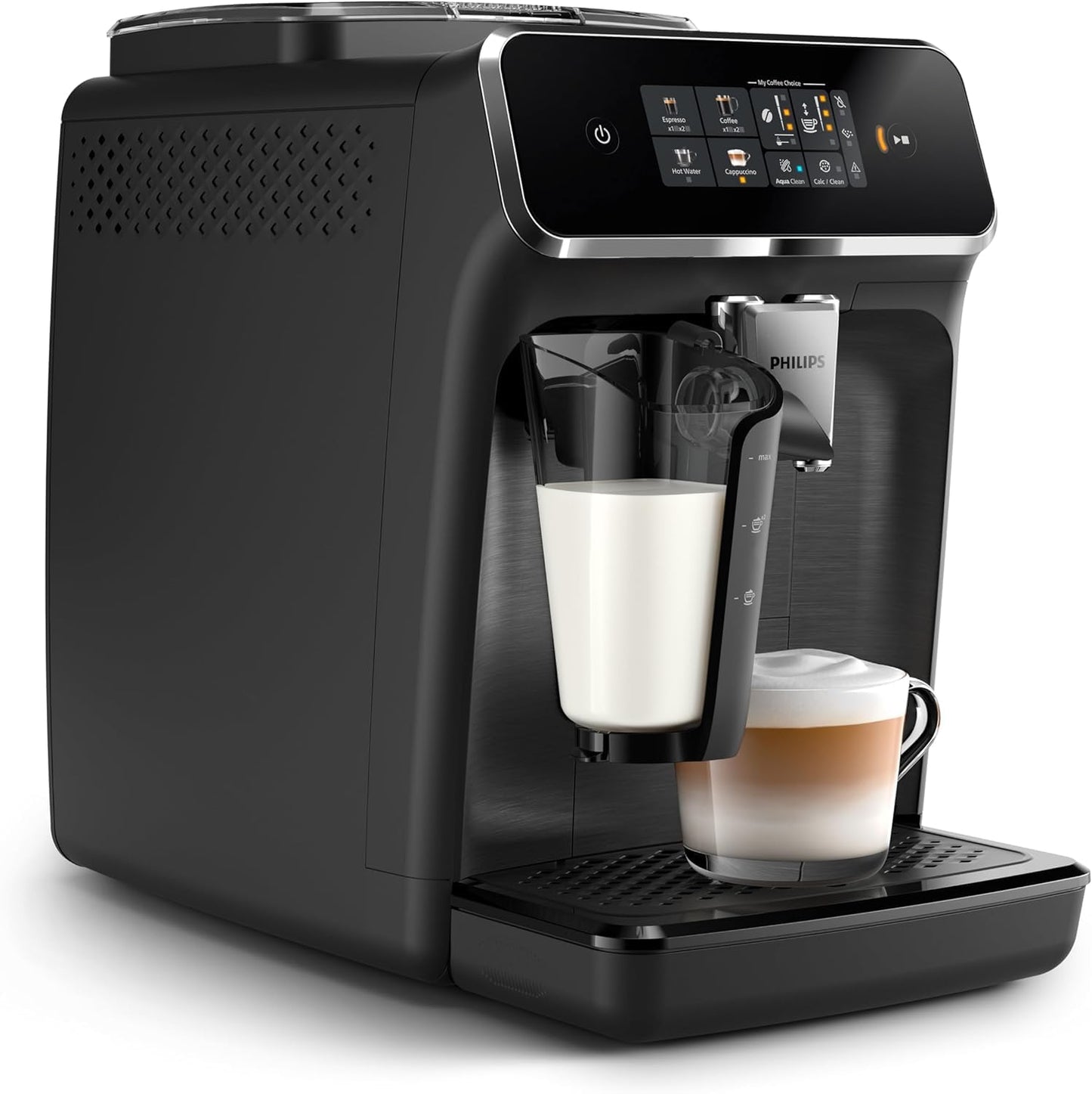 Philips 2300 Series Kaffeevollautomat - 4 Getränke, Modernes Farb-Touchscreen-Display, LatteGo-Milchsystem, SilentBrew, 100% Keramikmahlwerk, AquaClean Filter. Mattschwarz (EP2330/10)