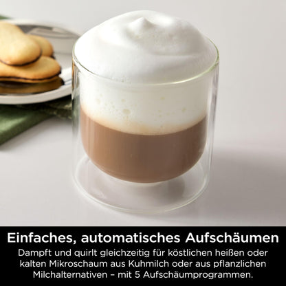 Ninja Luxe Pro 3-in-1-Kaffeemaschine mit Mahlwerk und Aufschäumer für Latte, Cappuccino, Cold Brew & Espresso, einfache Handhabung, 5 Voreinstellungen zum Aufschäumen, Silber, ES701EU
